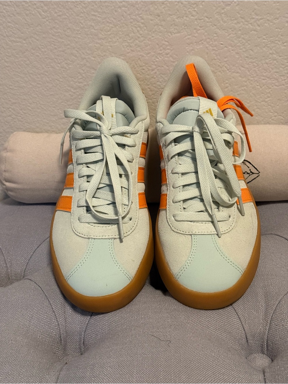 adidas Women's Mint Green and Orange Stripe Sneakers